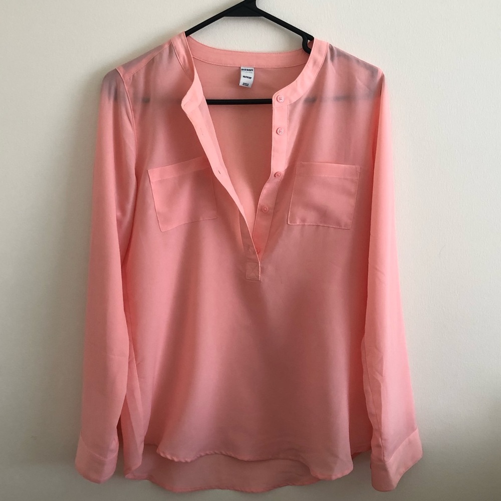 Old Navy Sheer Button Down with Pockets Salmon